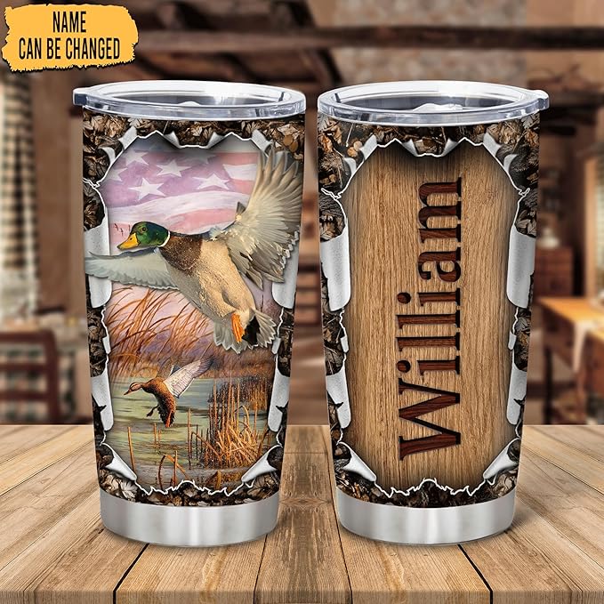 Hyturtle Personalized Stainless Steel Tumblers 20Oz, 30Oz With Lid - Mallard Duck Hunting Camo Tumbler Cup with Lid, Double Wall Vacuum Thermos Insulated, Gifts For Women, Men, Christmas, Birthday