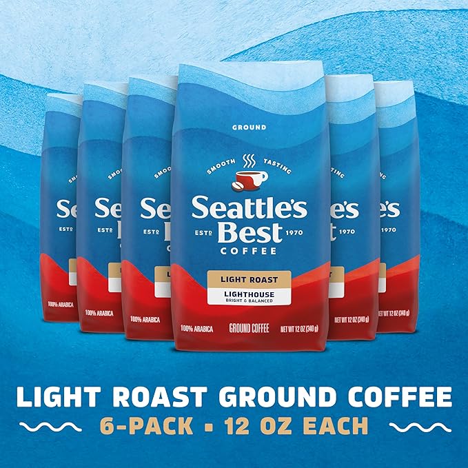 Seattle’s Best Coffee, Light Roast Ground Coffee, Lighthouse, 100% Arabica, 6 Bags (12 oz Each)