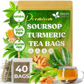 FreshDrinkUS, Premium 40 Soursop Turmeric Tea Bags, 100% Natural, Blend of Soursop Leaves, and Turmeric Root. Made with Natural Material Tea Bags. No Sugar, Vegan.