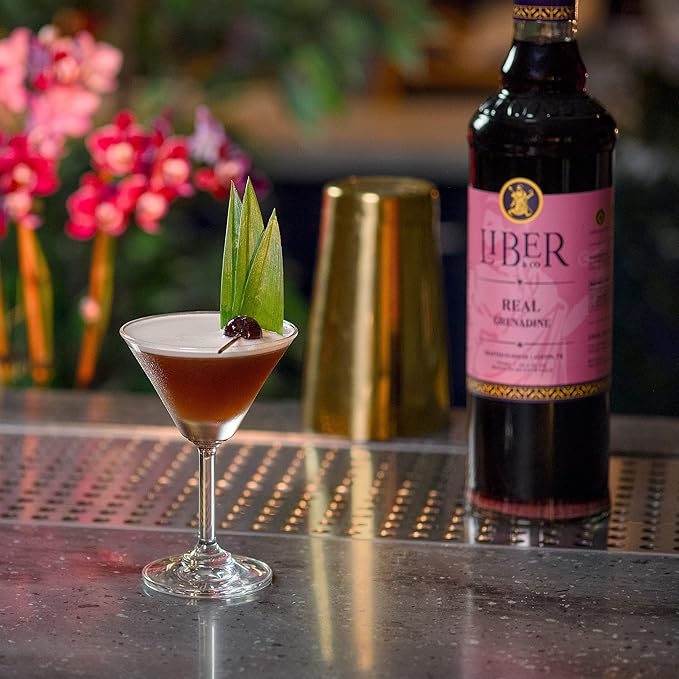 Liber & Co. Real Grenadine Syrup - Drink and Cocktail Mixer with 65% Cold-Pressed Pomegranate Juice & Orange Blossom Water - All Natural, No Dyes - Essential for Tequila Sunrise, Shirley Temples, Sodas & Classic Cocktails (25.4 oz)