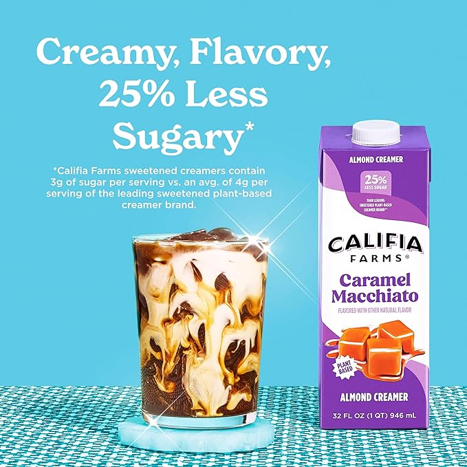 Califia Farms - Caramel Macchiato Almond Milk Coffee Creamer, 32 Fl Oz (Pack of 6), Shelf Stable, Dairy Free, Plant Based, Vegan, Gluten Free, Non GMO, Almond Creamer