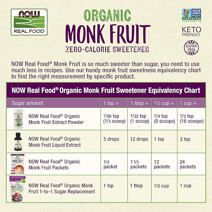 NOW Foods, Certified Organic Monk Fruit Liquid, Zero-Calorie Liquid Sweetener, Non-GMO, Low Glycemic Impact, 8-Ounce