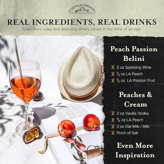 Liquid Alchemist Peach Syrup for Drinks - Real Ingredients Make the Perfect Summer Cocktail or Margarita Mix - Our Peach Flavoring Syrup is Non-GMO & Vegan (25.4 oz)