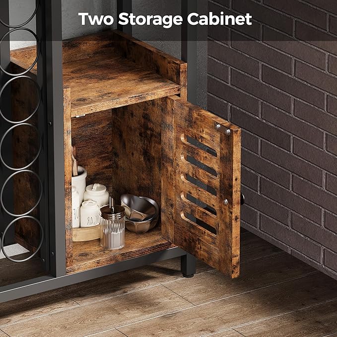 IRONCK Bar Cabinet, Liquor Cabinet Bar with Storage, Small Wine Bar Cabinet with Wine Glass Holder, Industrial Coffee Bar for Home, Kitchen, Dining Room