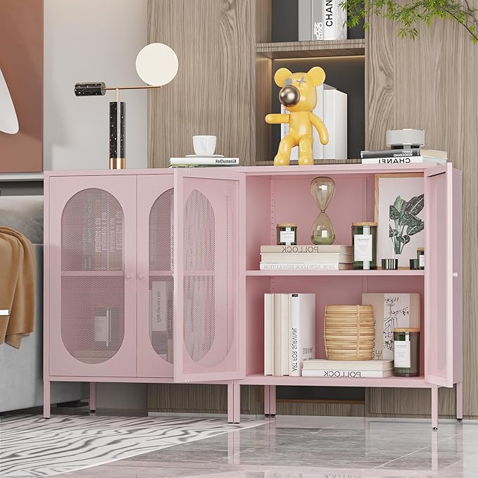 2 Door Accent Cabinet,Metal Storage Cabinet with Adjustable Shelf,Buffet Sideboard for Bed Room,Living Room,Entryway,Hallway,Home,Hotel,Office,Garage,Kitchen,1 Removable Shelf.