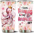 Octopus Tumbler 20oz Cute Animal Gift for Women, Girls Who Freaking Love Octopuses Lovers Flower Perfect Birthday Christmas Valentine Wife Daughter Insulated Stainless Steel Coffee Cup with Lid