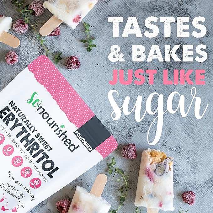 So Nourished Powdered Erythritol Sweetener - 1:1 Sugar Substitute, Keto - 0 Calorie, 0 Net Carb, Non-GMO (2.5 lbs / 40 oz)