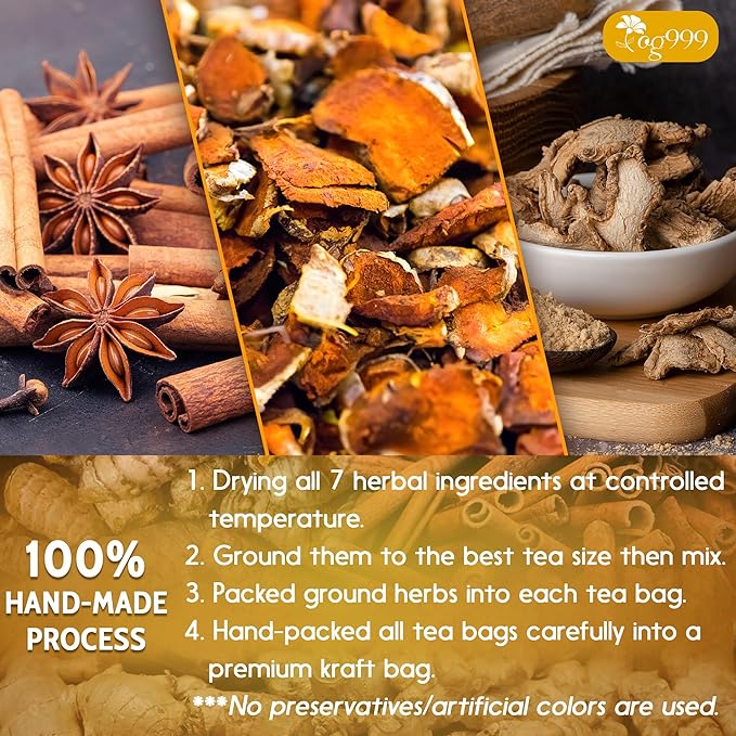 TOG999, 200 Bags Premium Turmeric Ginger Cinnamon Tea. Upgraded Version. Improve Digestion, Support Brain, Weight, Skin and Sleep. Eco-Conscious Tea Bags. No Sugar, No Caffeine, No Gluten, Vegan.