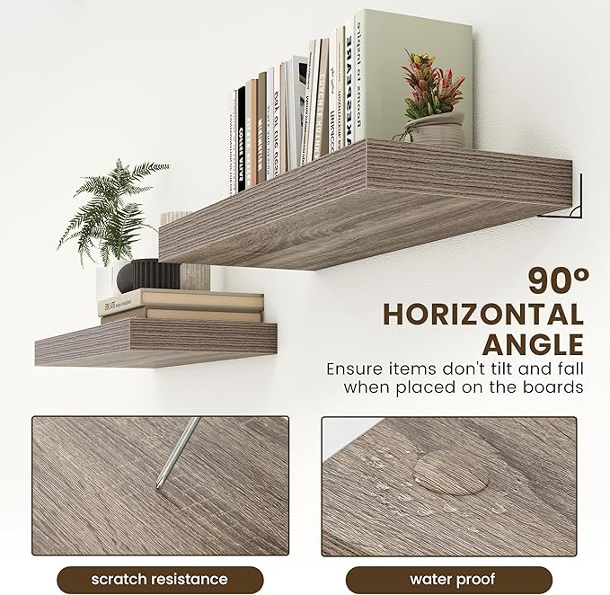 30 Inch Floating Shelves | 12 Inch Deep Grey Floating Shelves Set of 2 | 30" W x 12" D Rustic Wood Shelves for Wall | Deep Grey Shelves for Living Room Bathroom Laundry Room Kitchen