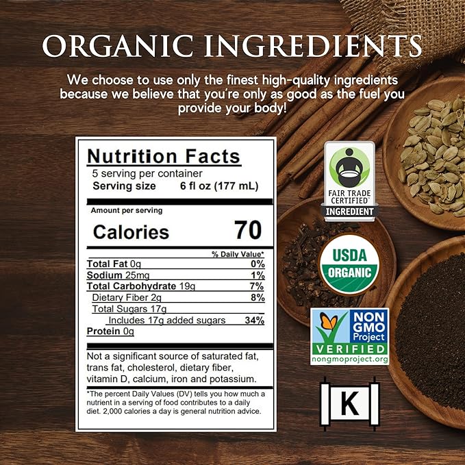 Third Street Inc. Organic Mystic Masala Spice Chai Concentrate 6-Pack, 32 Fl. Oz., Black Tea Latte Concentrate, Authentically Dreamy Tea Blend, Beverage Concentrate 1:1, Vegan, Gluten Free, Kosher, Non-GMO