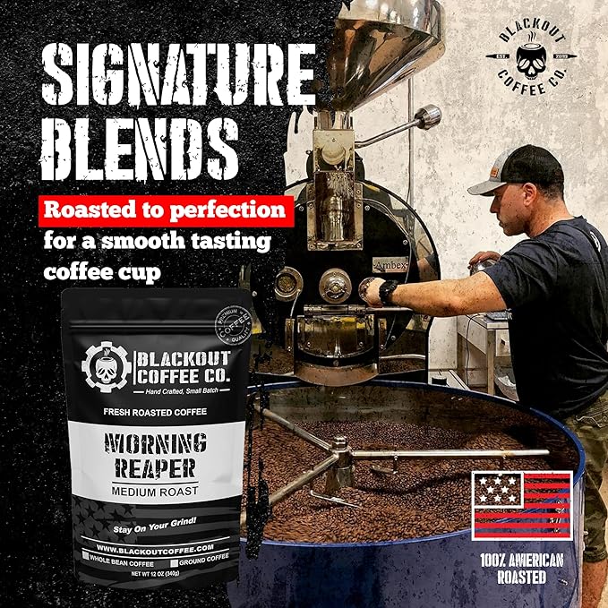 Blackout Coffee Morning Reaper Whole Bean Coffee – Medium Roast, Bold & Smooth Flavor, Non-Bitter – Freshly Roasted 12oz Bag.