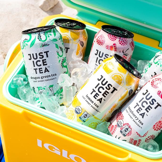 Just Ice Tea, Lemon Flavored Black Iced Tea, 24-Pack (12oz Cans), USDA Certified Organic, Real Brewed, Low Calorie, No Artificial Sweeteners, Fair Trade, Made in USA.