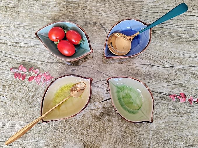 Coffee Spoon and Rest for Coffee Bar Accessories, Leaf Small Spoon Rest for Coffee Station, Tea Spoon Rest Tea Spoon Holder Teaspoon Rest, 1 PC (Ice Cracks Lake Blue with Gold Rose Spoon)