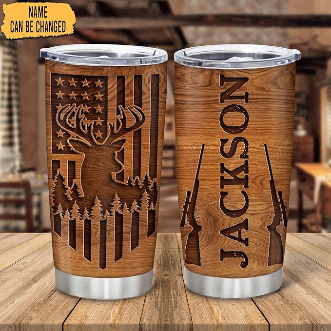 Hyturtle Personalized Hunting Gifts For Men - Deer Hunting Tumbler 20 Oz Travel Coffee Mug Stainless Steel - Fathers Day Hunting Gift For Dad, Him, Boy, Husband, Hunters From Son, Wife On Birthday