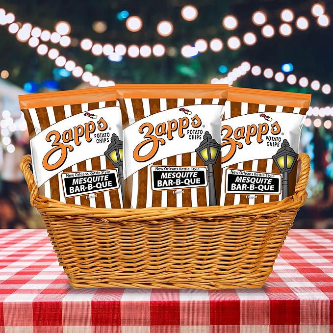 Zapp’s New Orleans Kettle-Style Potato Chips Mesquite BBQ Flavor (2 oz Bags, 25 Count), Crunchy Chips with a Spicy Kick, Perfect On-The-Go, Gluten Free Snack