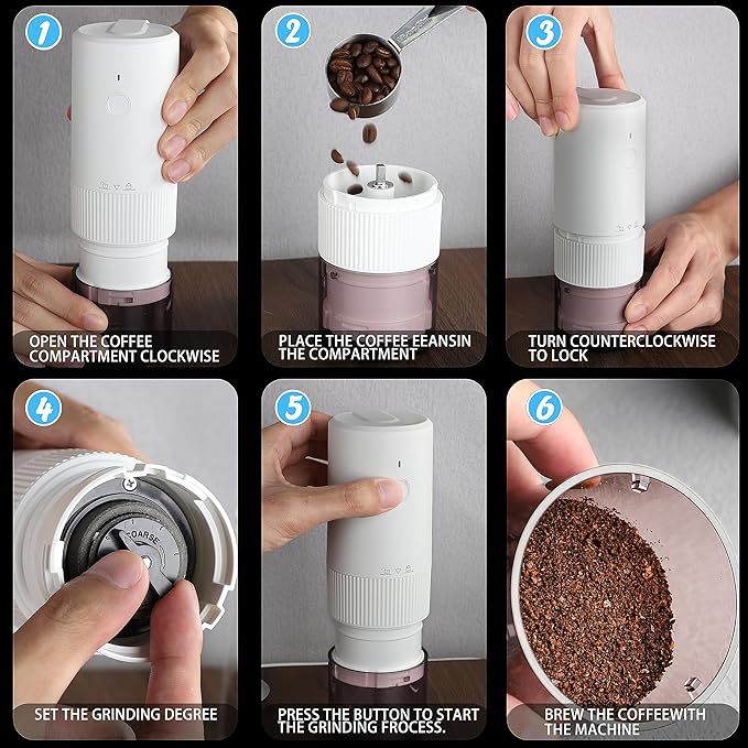 Electric Coffee Grinder Automatic Conical Burr Coffee Grinder with Precise Adjustable Settings, Portable Coffee Grinders for Travel (White)