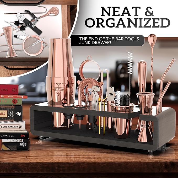 Elite Mixology Bartender Kit 20-Piece Boston Cocktail Shaker Set for Mixing with Stand- Indestructible Bar Accessories Bartending Kit, Cocktail Bar Set, Bartender Set, Bonus Recipe Cards Bar Tools