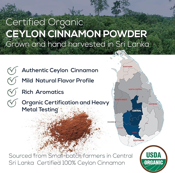Organic Ceylon Cinnamon & Turmeric Latte Powder – USDA Organic, Fair-Trade, Non-GMO, with Ashwagandha, Lion’s Mane, Ginger – Perfect for Cooking, Golden Milk, Smoothies & Tea