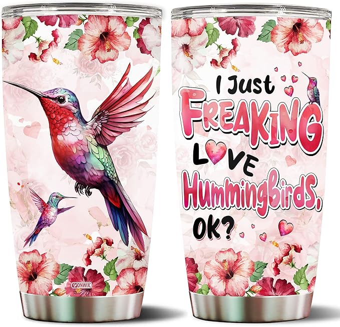 Hummingbird Tumbler 20oz Cute Animal Gift for Women, Girls Who Freaking Love Hummingbirds Lovers Perfect Birthday Christmas Valentine Wife Daughter Insulated Stainless Steel Coffee Cup with Lid