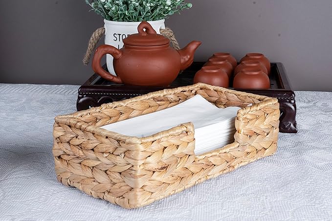 Rectangle Water Hyacinth Napkin Holders For Kitchen And Bathroom, Guest Towel Holder Tray For Bathroom, Handcrafted Flat Napkin Holder Basket, Wicker Accessories for Home Decor, Restaurants, Cafe