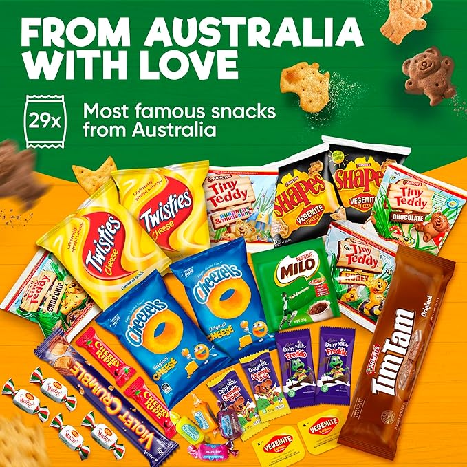 Australian Snack Gift Box Mega 29 Pack, Best Aussie Candy and Food Products, Authentic Taste of Australia, Large Snack Box - Australian Expats