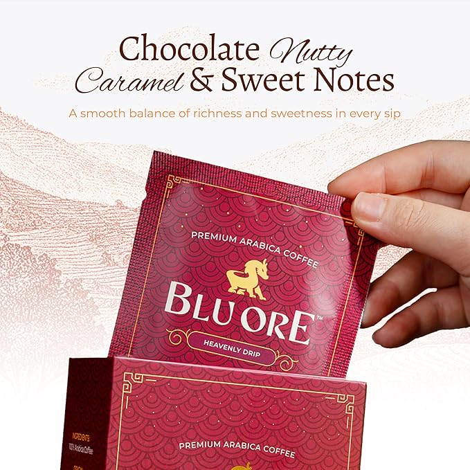 Blu Ore Premium Vietnamese Coffee - Single Serve Pour Over (8 Pack) - 100% Arabica Drip Bag Coffee, Eco-Friendly Filter, Travel Friendly, No Preservatives - Dark Roast