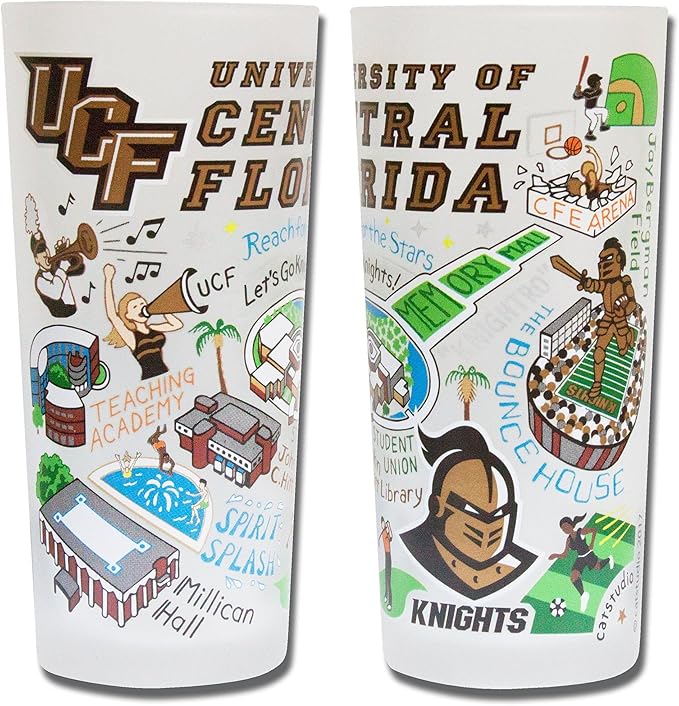 Catstudio Drinking Glass, University of Central Florida Glass Cup for Kitchen, 15oz Dishwasher Safe Tumbler for UCF Alumni
