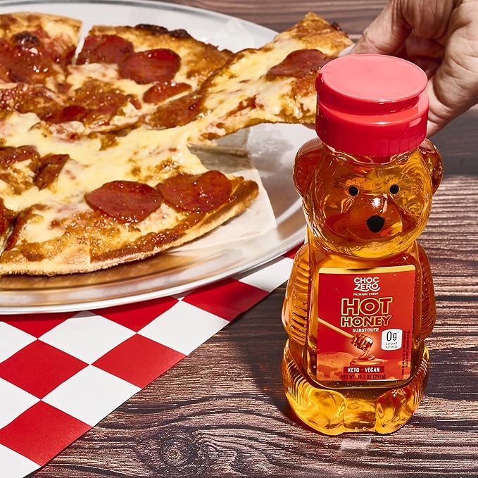 ChocZero Sugar Free Hot Honey, Vegan Spicy Honey Substitute, Keto Friendly, Low Carb, All Natural Red Chili Pepper Infused Sweet & Spicy Sauce, 10.5 oz Bottle