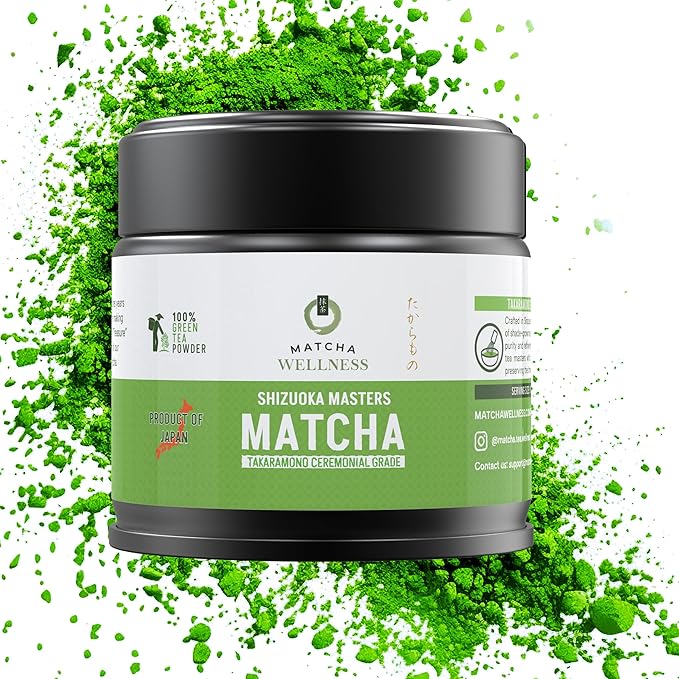 Matcha Wellness - TAKARAMONO Ceremonial Grade Matcha - Authentic Japanese First Harvest Stone-Ground Matcha Green Tea Powder from Shizuoka, Smooth Umami for Tea Ceremony, Latte & Daily Wellness 30g