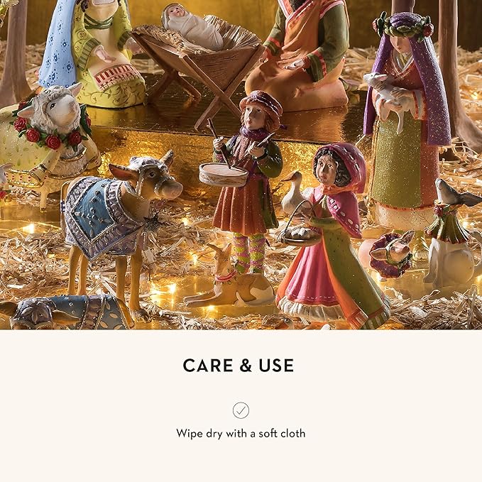 MACKENZIE-CHILDS Patience Brewster Nativity Figurine, Christmas Nativity Home Decor, Little Drummer Boy and Dog