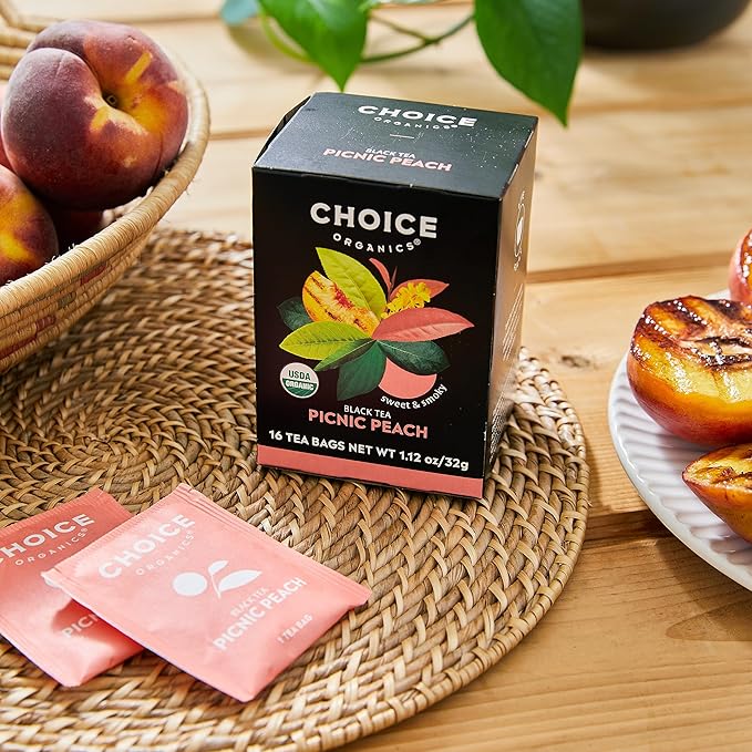 Choice Organics - Organic Picnic Peach Tea (3 Pack) - Rainforest Alliance - Contains Caffeine - 48 Organic Black Tea Bags