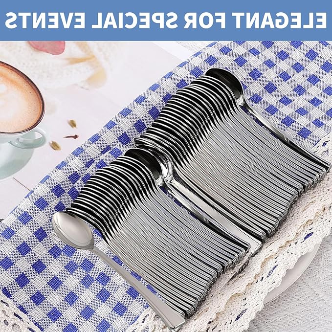 200 Pack Mini Plastic Spoons, 4.5 Inch Silver Plastic Spoons, Heavy Duty Disposable Appetizer Spoon, Mini Dessert Spoon for Coffee Desserts Cake Tasting Parties Weddings