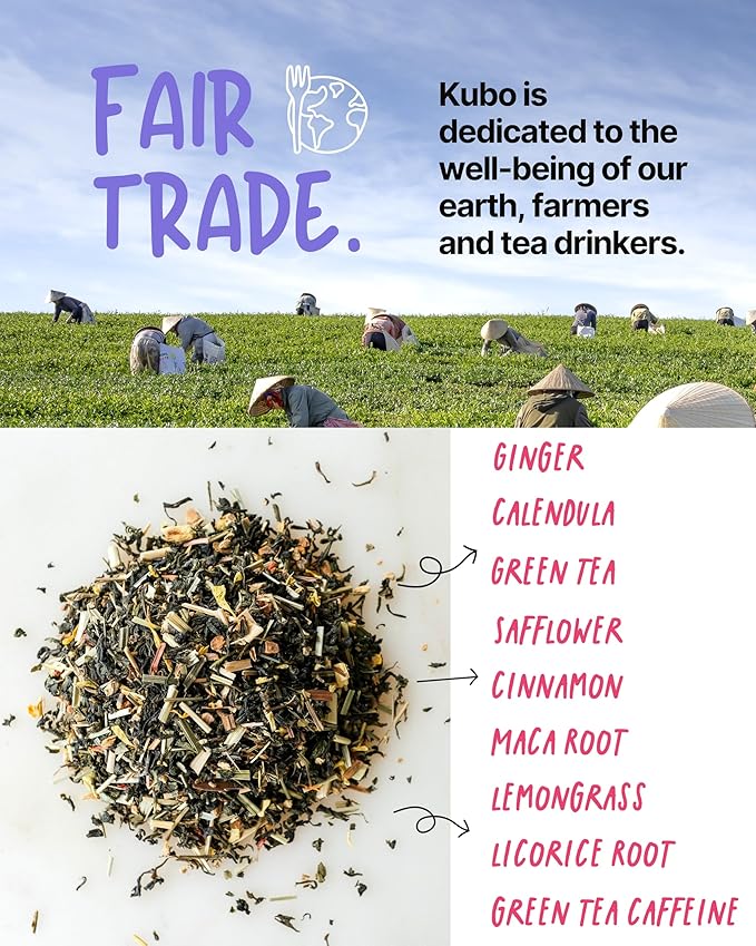 High Caffeine Tea (140 mg) - Kubo Tea: Organic Maca Passion Fruit Green Tea Bags for Clean Energy & Focus | Healthy Coffee Substitute | Maca Root Blend | 20 Ct | Compostable Packaging