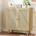2 Door Rattan Storage Cabinet, Wood Kitchen Sideboard Buffet Console Table with Shelves for Living Room, Hallway, Kitchen, Oak