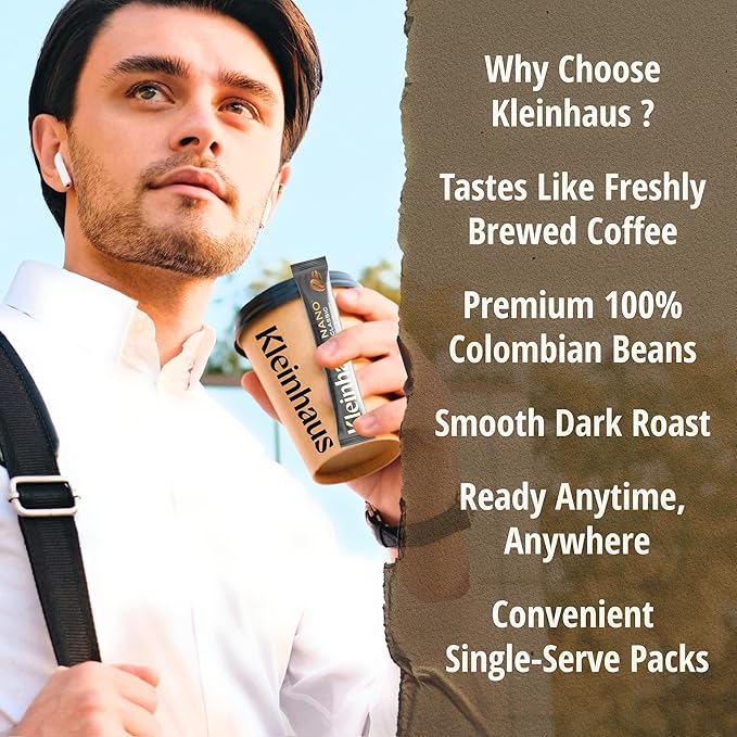 Kleinhaus Dark Roast Nano Single-Serve Instant Coffee + Microground | 100% Colombian Arabica Coffee | Freeze dried | Fresh Brewed Taste | 2 X 24 Packets