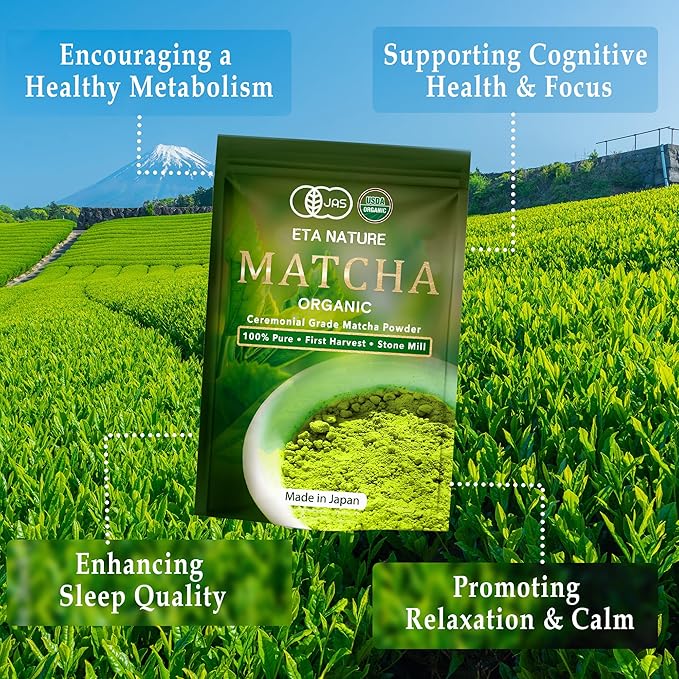 ETANATURE Premium Ceremonial Grade Matcha Powder - Matcha Green Tea Powder for Metabolism, Brain and Sleep - JAS Certified Matcha Grade from Japan Kagoshima Farms 60 Servings - Ceremonial Tea 60g