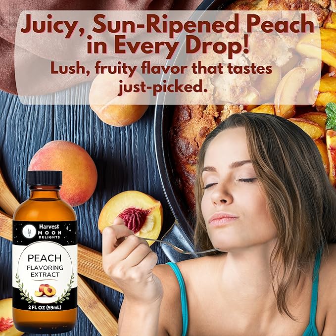 Natural Peach Extract - 2 oz - Water-Soluble - By Harvest Moon Delights - Peach Extract for Baking, Ice Cream, Drinks, and Candy - Flavoring, Flavor - Sugar-Free