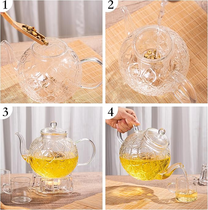 Glass Teapot with Removable Infuser-1500ml Clear GlassTea Pot for Stovetop, Borosilicate Microwave Safe Glass Tea Kettle and Tea Maker for Blooming & loose Tea