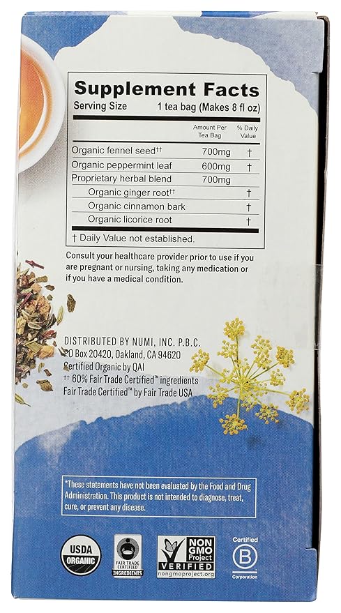 Numi Organic Congest Away Herbal Tea 16 Tea Bags Caffeine‑Free Blend with Fennel Peppermint Ginger Cinnamon & Licorice for Cooling Soothing Respiratory Comfort