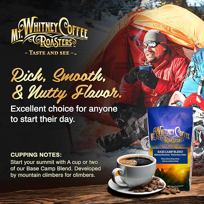 Mt. Whitney Base Camp Blend Whole Bean Medium Dark Roast Low Acid Coffee - 12 oz (Pack of 1)