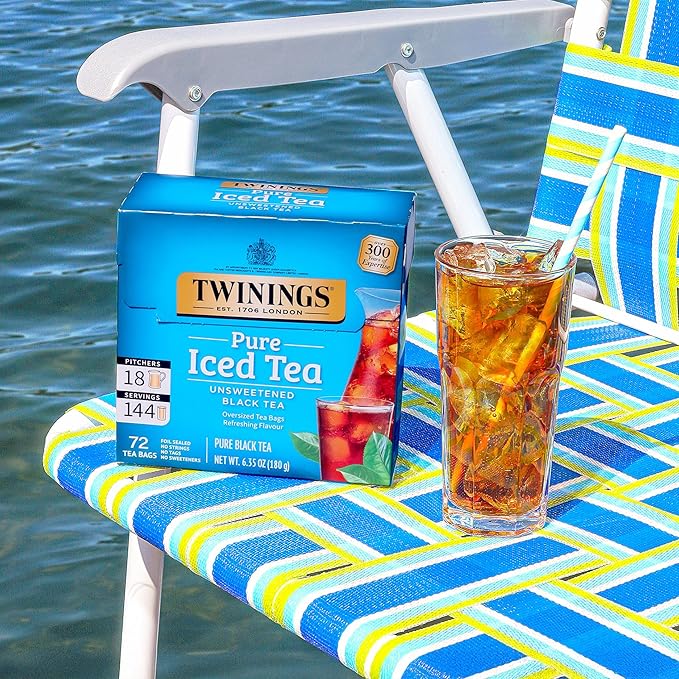 Twinings Black Iced Tea, 72 Oversized Tea Bags, Makes 18 Pitchers or 144 Servings, Unsweetened, Caffeinated, 72 Count (Pack of 2)