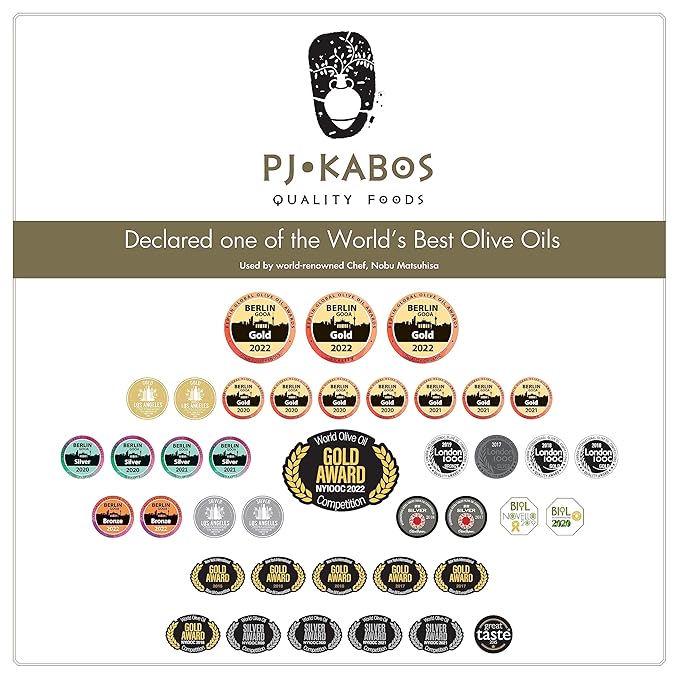 P.J. KABOS 2024/25 Harvest, High Phenolic (450+mg/kg), Premium Greek Extra Virgin Olive Oil, Kosher, Greece, Cold Extracted, 3 x 16.9 oz Tin, Koroneiki, "Family Reserve - Medium"