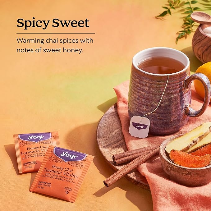 Yogi Tea Honey Chai Turmeric Vitality Tea - 16 Tea Bags per Pack (4 Packs) - Organic Tea to Support Overall Health - Includes Cinnamon Bark, Turmeric Root, Cardamom Pod, Ginger Root & More