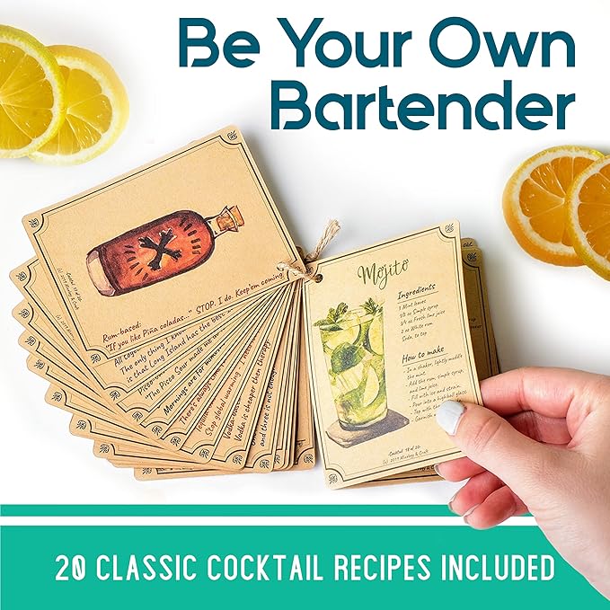 Modern Mixology 8-Piece Cocktail Shaker Set, 24oz Stainless Steel Bartender Kit with Velvet Giftable Bag, Curated Travel Cocktail Kit for Hosting Essentials (Black)