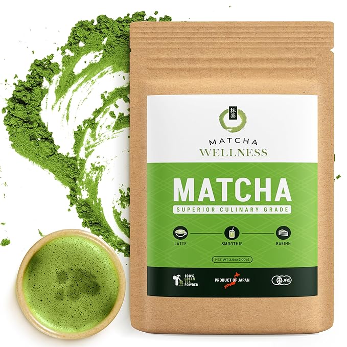 Matcha Wellness Superior Culinary Grade Organic Matcha Powder – 3.5oz Authentic Japanese Green Tea Powder from Kyoto – Perfect for Matcha Lattes, No Additives, Unsweetened