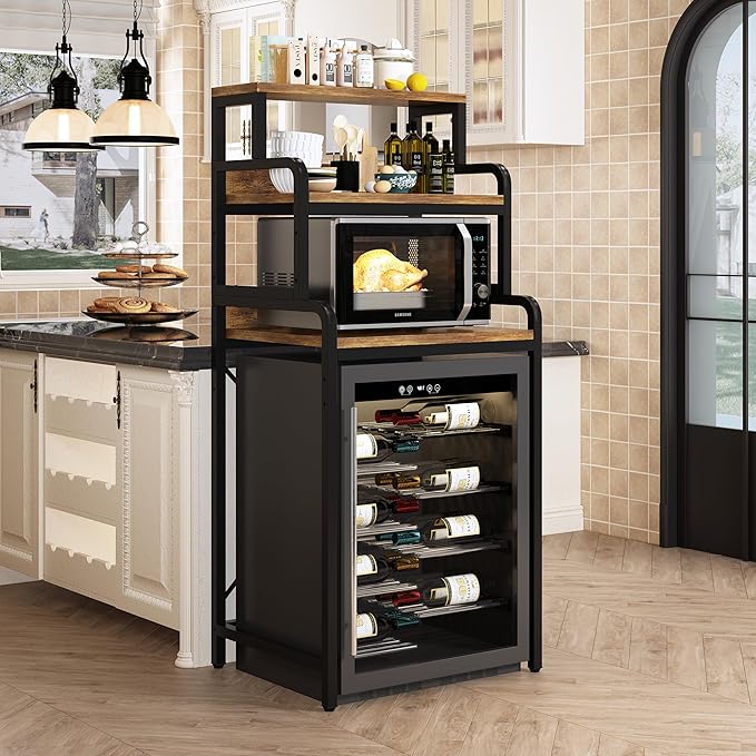 4-Tier Kitchen Bread Rack, Mini Fridge Stand Shelf, Double-Purpose Rack, Free Standing Kitchen Storage Shelf Rack, Microwave Oven Stand with Storage, Kitchen Baker's Rack for Spices, Pots and Pans