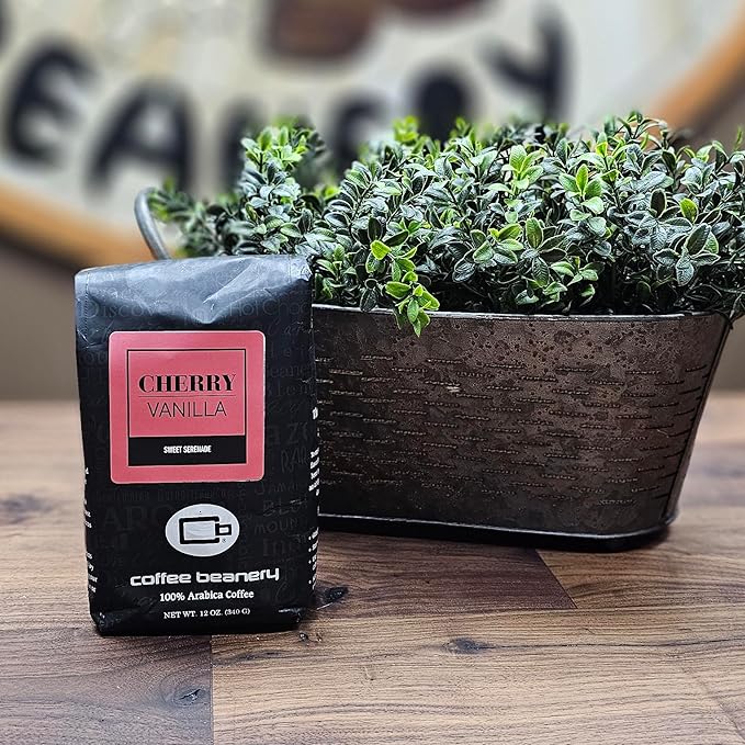 Cherry Vanilla Decaf Coffee by Coffee Beanery | 12oz Flavored Medium Roast Beans | 100% Specialty Arabica Whole Bean Gourmet
