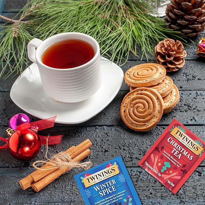 Twinings Christmas Holiday Variety Tea Bag Pack (20 Count), 4 Flavors Include Christmas Tea, Winter Spice, Gingerbread Joy, Peppermint Cheer, Seasonal Gift for Her, Him, Family, Friends