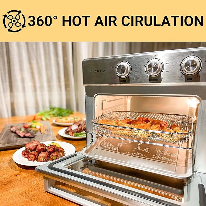 CIARRA CATOSMC01 Oil-Less Countertop Convection Oven, Air Fryer Toaster Oven with 6-in-1 Function, Nonstick Interior, 25QT, 1700W, Stainless Steel