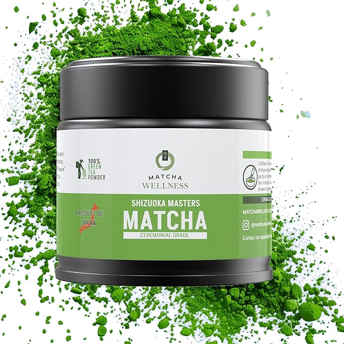 Matcha Wellness - Ceremonial Grade Matcha Green Tea Powder - Shizuoka Masters, Authentic Japanese, Smooth & Vibrant for Tea Ceremony, Whisked Matcha or Lattes
